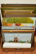 A BOX AND LOOSE PICTURES AND PRINTS ,etc to inlcude a watercolour by Nestor Fruge of a Continental