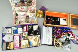 THREE SMALL BOXES OF MAINLY COSTUME JEWELLERY to include some silver and white metal gem set
