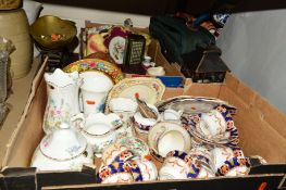 TWO BOXES AND LOOSE CERAMICS, SUNDRY ITEMS ETC, to include Aynsley Wild Tudor and Pembroke, Royal