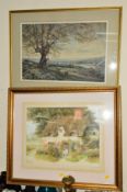 W.H.LEATHWOOD (BRITISH EARLY 20TH CENTURY) 'PEACEFUL PASTURE' a watercolour painting of a shepherd