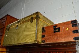 A BRASS BOUND TRUNK and a small wooden metal bound chest (2)