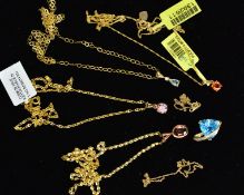 A COLLECTION OF GEM SET PENDANTS AND FINE CHAINS, gemstones to include blue topaz, zircon and