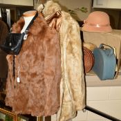 A BLACK RADLEY HANDBAG, a mink jacket, a faux fur jacket, a hat and various other bags etc