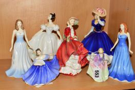 SEVEN ROYAL DOULTON FIGURES, 'Sweet Anne' M5, 'Sapphire' (september) HN4978, 'Mary' figure of the
