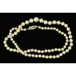 A MID TO LATE 20TH CENTURY AKOYA CULTURED PEARL NECKLACE, graduating akoya cultured pearls measuring