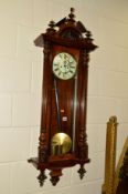 A VICTORIAN WALNUT REGULATOR VIENNA WALL CLOCK, 8 day movement , the enamel dial with a seconds hand