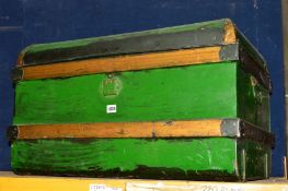 A LARGE PAINTED TIN TRUNK