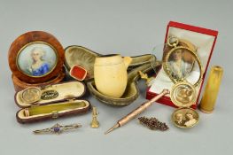 A SELECTION OF MAINLY LATE 19TH TO EARLY 20TH CENTURY JEWELLERY AND NOVELTIES to include a horn