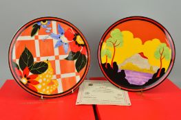 TWO BOXED LIMITED EDITION WEDGWOOD CHARGERS, from The Clarice Cliff Centenary Celebration, 'Etna'