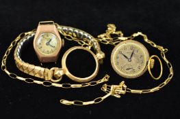 FIVE ITEMS OF JEWELLERY to include two Rotary watch head with the back of a 9ct gold case, a Rone
