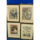 FOUR FRAMED AND GLAZED VINTAGE COLOURED ADVERTISING POSTERS, Lee Cotton, Brookes Soap and two