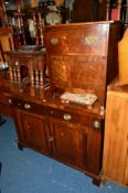 A 20TH CENTURY WALNUT SIDEBOARD with two short drawers and double cupboard door base, approximate
