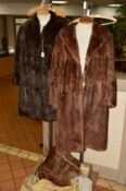 TWO LADIES FUR COATS (mink and squirrel), together with two fur stoles in a box (mink and squirrel)