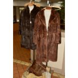 TWO LADIES FUR COATS (mink and squirrel), together with two fur stoles in a box (mink and squirrel)