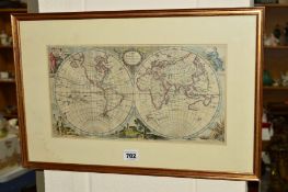 ANON, 'THE WORLD ACCORDING TO THE LATEST DISCOVERIES', a hand coloured engraving double hemisphere