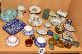 A GROUP OF MINIATURE CERAMICS etc, to include, three Spode cups/saucers, Limoges, Cloisonne, Dresden