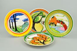 FOUR BOXED WEDGWOOD LIMITED EDITION CLARICE CLIFF STYLE PLATES, from 'The Best Loved Landscapes'