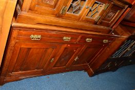 AN EDWARDIAN WALNUT SIDEBOARD with two drawers, approximate width 149cm x depth 53cm x height