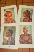 JOY ADAMSON (1910-1980), four lithographic prints depicting African tribes people, unmounted,
