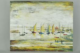 JOHN ANDERSON (BRITISH CONTEMPORARY) 'YACHTS AT LYTHAM', oil on canvas painting in the style of L.S.