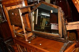 A REPRODUCTION OAK DROP END OCCASIONAL TABLE and an oak swing mirror (2)