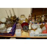 A QUANTITY OF LAMP BASES AND GLASS LAMP SHADES etc (over 60 pieces)