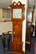 A GEORGE III OAK, WALNUT BANDED AND PARQUETRY INLAID LONGCASE CLOCK, 8 day movement, painted dial