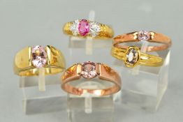 A COLLECTION OF GEM SET 9CT GOLD DRESS RINGS to include a pale pink quartz single stone, ring size N