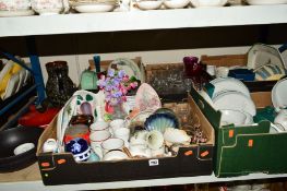 FIVE BOXES AND LOOSE CERAMICS AND GLASS etc, to include a box of Denby g'Greenwheat' table wares,