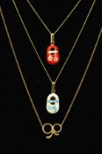THREE NECKLACES to include a Molly Brown 9ct gold necklace suspending a signature bow design to