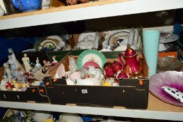 FIVE BOXES AND LOOSE CERAMICS AND GLASS WARES ETC, to include a box of teawares, table wares, to