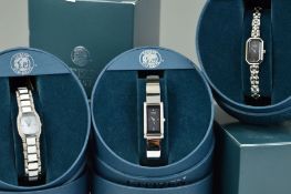 THREE BOXED LADYS CITIZEN ECO-DRIVE WRISTWATCHES, the first designed with an elongated octagonal