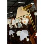 A QUANTITY OF TABLE LAMPS and a brassed uplighter (11)