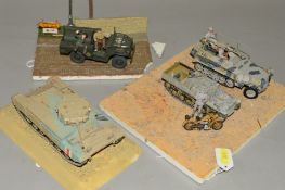 THREE WWII THEMED MILITARY VEHICLE DIORAMAS, two featuring Allied vehicles, the other German,