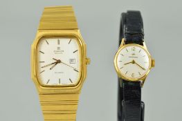 TWO WATCHES to include a gold plated lady's Hamilton wristwatch, round case measuring 19.5mm, hand