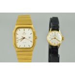 TWO WATCHES to include a gold plated lady's Hamilton wristwatch, round case measuring 19.5mm, hand