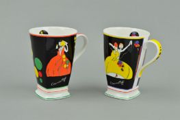 A BOXED SET OF TWO LIMITED EDITION WEDGWOOD 'HIGH SOCIETY' MUGS, from Clarice Cliff's Age of Jazz