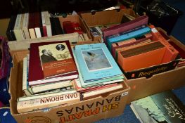 FIVE BOXES OF BOOKS AND LP'S to include a small box of books published by The Folio Society, other