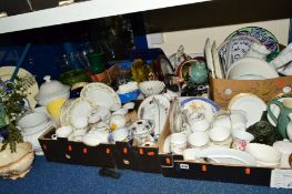 FIVE BOXES AND LOOSE ITEMS, to include Royal Doulton 'Gold Concord' teawares, Paragon 'Lavinia',