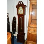 A REPRODUCTION MAHOGANY ECS WESTMINSTER, GERMANY LONGCASE CLOCK, approximate height 213cm (three