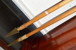 A PAIR OF LIGHT OAK SPEARS and another pair of spears (4)