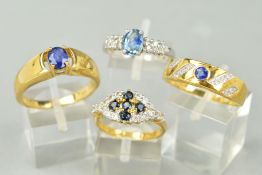 A COLLECTION OF GEM SET 9CT GOLD DRESS RINGS to include a sapphire single stone, ring size U, a