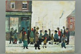 JOHN ANDERSON (BRITISH CONTEMPORARY) 'WAITING FOR THE SHOP TO OPEN', an oil on canvas painting in