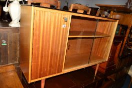 A 1950'S TEAK BOOKCASE with glazed sliding doors, together with an oak open bookcase (2)