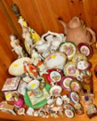 VARIOUS ORNAMENTS, to include Limoges, Capodimonte cherubs, oriental teapot, miniature scent bottles