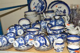 BOOTHS 'REAL OLD WILLOW' TEA/DINNERWARES, to include cups, saucers, twin handled soup bowls, gravy