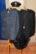 AN RAF JACKET AND CAP, a gents three piece suit, a two piece tail suit and a gents jacket