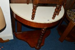 A VICTORIAN WALNUT DEMI LUNE MARBLE TOPPED WASHSTAND (sd)