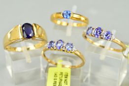 A COLLECTION OF GEM SET 9CT GOLD DRESS RINGS to include a single stone iolite ring, ring size U, a