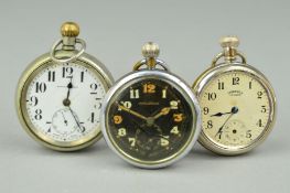 THREE POCKET WATCHES to include a steel Jaeger-LeCoultre, engraved to the back 'G.S.T.P 233844',